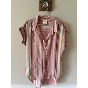 Harper Heritage Womens Size Small Pink Striped Blouse Short Sleeve Rayon